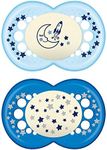 MAM Night Pacifiers , MAM Pacifiers 6+ Months, Best Pacifier for Breastfed Babies, Glow in the Dark Pacifier, Baby Boy Pacifier, 6-16 (Pack of 2)