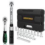 AEROFORCE 1/4-inch Drive Click Dual-Direction Adjustable Torque Wrench Set (4-20ft.lb. / 5.4-27.2Nm), with Sockets, Hex, Torx, Extension Bar, 1/4 Mini Torque Wrench, Maintenance Kit for Bicycle.