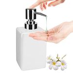 Buumin Hand Soap Dispensers Square Soap Dispenser Refillable Ceramic Lotion Bottle with Plastic Press for Kitchen/Bathroom/Office/Countertop/Hotel (320ml White)