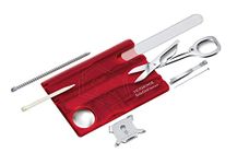 Victorinox Swiss Card Nail Care, Swiss Made Pocket Tool, Credit Card Size, 13 Functions, Nail File, Scissors, Red Transparent