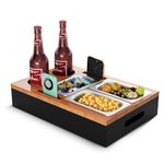 Guolich Bamboo Couch Tray, Couch Bar Snack Box Wine Glass Holder,Couch Butler with Stainless Steel Snack Trays,Tv Tray Table,Couch Cup Holder. (BT231)