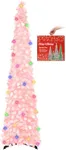 MACTING Pink Pop Up Christmas Tree with 50 LED Lights 5FT Collapsible Easy-Assembly Glitter Tinsel Pencil Lighted Tree for Holiday Party Apartment Corner Indoor Outdoor Xmas Mothers Day Decor