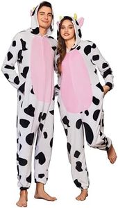 Ekouaer Unisex Adult Onesie Animal Halloween Costumes One Piece Fleece Cosplay Pajamas Sleepwear Homewear Cow M