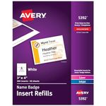 Avery Name Badge Inserts, 3" x 4", Print or Write, Laser/Inkjet, 300 Inserts Per Pack, 5-Pack, 1,500 Badge Inserts Total (5392)