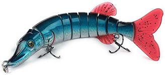 Father Pike TM Fishing Lure – 8.25 -inch Long Fishing Bait – For Large Predator Fish – Realistic Appearance With 3D Eye and 9-Segmented Body – Fish-Like Movement In Water – Attractive and Functional Swim Bait Crank Bait Pike PVC Tail "BIG MO" (BLUE, SILVER)