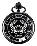 GT Gala Time Cancer Zodiac Sign Black Pocket Watch Bike Key Chain with Key Ring Men & Woman Gift Key Chain (Black Cancer)