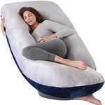 Elover Pregnancy Must Haves Pregnancy Pillow U-Shaped Full Body Maternity Support Pillow for Pregnant Women with Replaceable and Washable Velvet Cover Size 57" (Blue-Grey, Velvet)