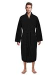 Turkish Linen Waffle Knit Lightweight Kimono Spa & Bath Robes for Men - Quick Dry - Soft, Black, Large