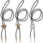 KAIOWPEIC 3Pcs Bolo Tie Necklace, Leather Cowboy Necktie, Handmade Western Cowboy Leather Necktie, Cow Skull Texas Ranger Star Cow Skull Accessories Cowboy for women Men Boys