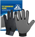 Upgrade Version Pet Grooming Glove - Gentle Deshedding Brush Glove - Efficient Pet Hair Remover Mitt - Enhanced Five Finger Design - Perfect for Dog & Cat with Long & Short Fur - 1 Pair (Gray)