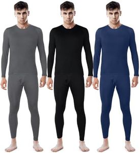 Patelai 3 Sets Men's Thermal Underwear Long Johns Base Layer with Fleece Lined for Winter Cold Weather, Gray, Black, Dark Blue, X-Large