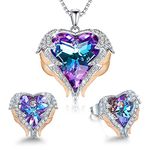 CDE Angel Wing Love Heart Women Necklaces and Earrings Silver /Gold Tone Jewelry Set Birthday/Anniversary Valentines Mothers Day Jewelry Gifts for Women Mom/Wife/Sister/Best Friend Purple