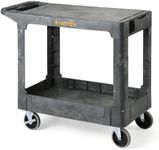 ELAFROS Heavy Duty Plastic Utility Cart Flat top 37 x 18.8 Inch - Work Cart Flat Shelves and Full Swivel Wheels Safely Holds up to 550 lbs - 2 Tier Service Cart for Warehouse,Garage, Cleaning Gray