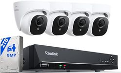Reolink 8CH 5MP PoE Home Security Camera System, 4pcs Wired 5MP Outdoor PoE IP Cameras Outdoor with Person Vehicle Detection, 4K 8CH NVR with 2TB HDD for 24-7 Recording | RLK8-520D4-5MP