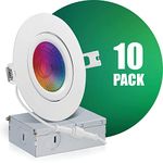 QPLUS 4Inch WiFi Smart Gimbal Recessed LED Pot Lights, Dimmable, Tunable White (2700K to 6500K) and RGB, 16 Million Colors, Compatible with Alexa, Google and Tuya App - No Hub Required, 10 Pack