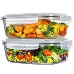 Vtopmart 2Pack 2260ml/ 76.4oz Large Glass Storage Containers with Lids, Meal Prep Food Container Set with Snap Airtight Lid for Baking, Microwave, Oven, Leak Proof, for Freezer, Dishwasher, Grey