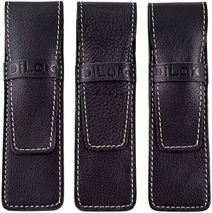 DiLoro Full Grain Genuine Buffalo Leather Black Pen Cases Set of 3