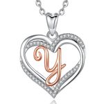 INFUSEU Initial Letter Y Necklaces for Women Girls Sterling Silver Heart Alphabet Name Pendant Jewelry Elegant Gifts for Mother Daughter Wife Girlfriend Sister Aunt Best Friends…