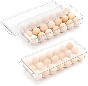 cutesun 2 Pack Egg Tray for Refrigerator with Lid, Egg Holder for Fridge Organizers and Storage, Plastic Container for Organizer Bins Holds 42 Eggs (2Packs, 42)