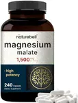 Magnesium Malate 1,500mg Per Serving, 240 Capsules | Chelated for High Absorption – Energy & Nervous Mineral Supplement – Non-GMO, Gluten Free