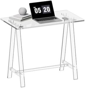 HMYHUM Clear Acrylic Desk, 35.4 Inch, Small Computer Desk with Triangular Legs for Home Office, Study, Writing, Vanity, Modern, Easy to Assemble, 19.7" W x 29.5" H