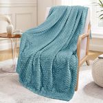 Exclusivo Mezcla Large Flannel Fleece Throw Blanket, 127x178 CM Sofa Throws, Soft Jacquard Weave Leaves Pattern Throws for Sofa, Slate Blue Blanket