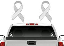 2 Grey Cancer Ribbon Sticker Decals Brain Cancer Gray Ribbon Vinyl Vehicle Decal Stickers (Gray Ribbons)