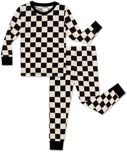 NewSeed So Soft Kids 2-Piece Bamboo Outfit Set – Long Sleeve Top & Leggings, Cozy Thermal Underwear for Boys & Girls (Chess Squares, 2-3Y)