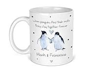 Personalised Valentine's Day Gift for Him or Her - Penguins Together Forever - Custom Valentines Day Mug - Perfect for Boyfriend, Girlfriend, Partner, Fiance, Wife, or Husband Anniversary Present