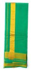 Exclusive Dhoties EXD388 Men's 100% Pure Cotton (Size 9x5) 4.1Mtr Dhoti With 2.3 Mtr Zari Border Angavastram/Towel (Dark Green With Gold Border)