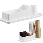 Navaris Small Coffee Station Organiser - Tea and Coffee Condiment Supplies Holder with Stacking Cup Storage - For Kitchen or Office Break Room - White