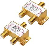 Cable Matters 2-Pack Bi-Directional 2.4 Ghz 2 Way Coaxial Cable Splitter for STB TV, Antenna and MoCA Network - All Port Power Passing - Gold Plated and Corrosion Resistant