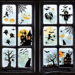 Haus Projekt Halloween Window Stickers 53 PCS, 8X A4 Sheets, Double Sided Reusable Halloween Decorations, Window Cling, Halloween Party, Bat Ghost Haunted House Spider Witches Pumpkin Window Stickers