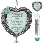 Memorial Windchimes with Butterflies Condolence - I Thought of You with Love Today Poem Saying - Heart Shaped Angel Wings In Loving Memory Chimes for Loss of a Loved One Family Member Friend