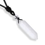 Clear Quartz Healing Crystal Necklace Adjustable Rope Natural Stone Point Hexagonal Tip Pendant Necklace Spiritual Reiki Quartz Gemstone Jewelry for Women Men