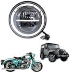 BKN 7 Inch Round LED Headlight For Royal Enfield; Jeep & Harley Davidson | Thar 12V-80V, 90W (Minus Headlight), White & Amber