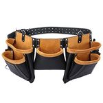 TOUGH MASTER 11 Pocket Multi Storage Organiser Leather Work Tool Belt, Men/Women Apron Tape Holder, Hammer Loop Heavy Duty Pouch for Builders, Carpenter