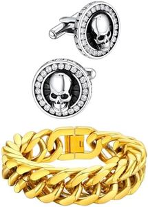 FaithHeart 17mm Cuban Link Bracelet & Skull Cuff Links for Men