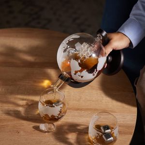 Oak & Steel Large Globe Whiskey Decanter Set – 1500ml with 2 Glasses, Stones & Stand – Gift for Men