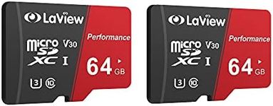 LaView 64GB Micro SD Card 2 Pack, Micro SDXC UHS-I Memory Card – 95MB/s,633X,U3,C10, Full HD Video V30, A1, FAT32, High Speed Flash TF Card P500 for Computer with Adapter/Phone/Tablet/PC