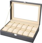 Readaeer Black Leather Watch Organizer Display Storage Box Cases for Men & Women 12 Slots