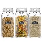 Airtight Glass Jars with Lids Set of 3. 78oz Glass Jar with Lid and 6 Silicone Seals! Large Glass Food Storage Containers. Square Mason Jar for Candy, Flour, Pasta Containers for Pantry