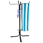 BIRDROCK HOME 8 Hook Freestanding Towel Rack for Indoor or Outdoor Use | Pool Towel Holder | Heavy Duty Iron | Multi-Purpose | Stable Base | Black Powder Coated