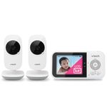 VTech VM819-2 Baby Monitor, 2.8” Screen, 2 Cameras, 1000ft Range, Night Vision, 2-Way Audio, Temperature Sensor, Lullabies, Secured Transmission No WiFi