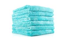 The Rag Company - Eagle Edgeless 450 - Professional Korean 70/30 Blend Super Plush Microfiber Detailing Buffing Polishing Drying Towels for Cars 16x16 in, Teal Blue (6-Pack)