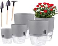 JFMAMJ Self Watering Planters, 5 Pack 6/4.1/3.2 Inch Self Watering Pots, Wicking Modern Decorative Planter forIndoor House Plants, Aloe, Herbs, African Violets, Succulents