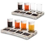 MyGift 4-Glass Whitewashed Wood Beer Flight Sampler Serving Tray with Chalkboard Labels, Set of 2