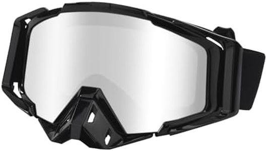 HNJOKE Motorcycle Goggles Riding Goggles ATV for Adults Men, Ski Windproof Glasses, Black Frame Silver Lens