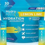 HydroMATE Electrolytes Powder - 30 Count Instant Lemon Lime Hydration Packets with Vitamin C to Boost Energy - Low Calorie Electrolyte Packets Support Hydration for Fast Party and Dehydration Relief