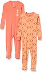 Amazon Essentials Disney | Marvel | Star Wars Unisex Toddlers' Snug-Fit Cotton Footed Pajamas, Pack of 2, Orange, Lion King Play Eat Roar, 4T